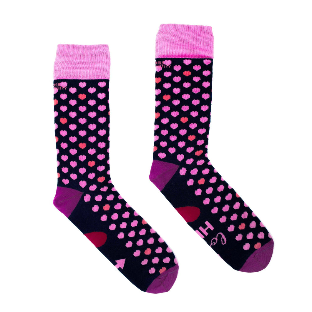 LOVE IS LOVE Blue with Pink hearts - Single pair of Mens socks