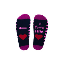 Load image into Gallery viewer, LOVE IS LOVE Blue with Pink hearts - Single pair of Mens socks
