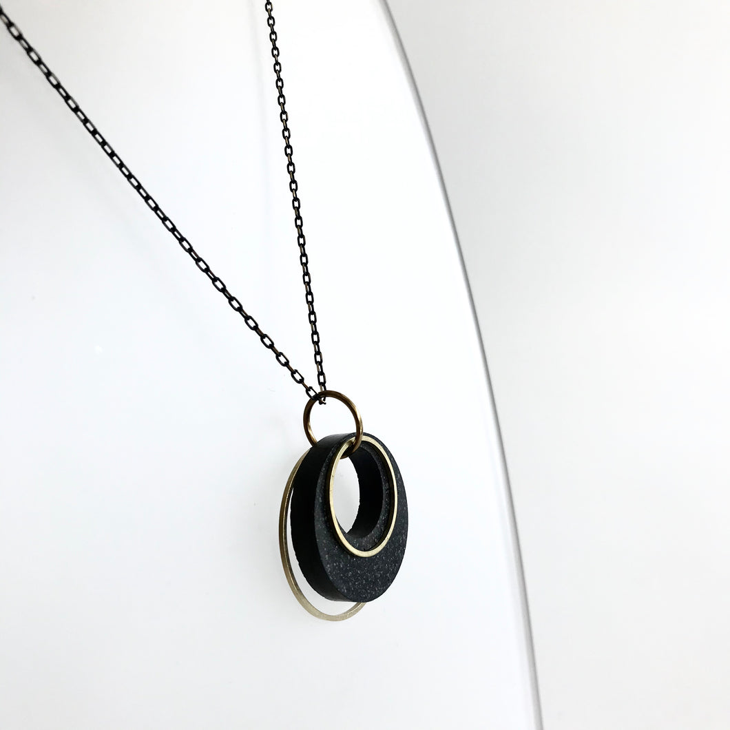 Concrete + Circle Geometric Brass Necklace - Kaiko - Made in Ireland