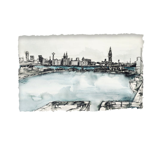 LIVERPOOL, ACROSS THE MERSEY  - Iconic City Skyline from Birkenhead Harbour by Stephen Farnan