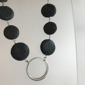 CLOCH - Silver Circles and Black Lava Stones Necklace - Made in Ireland