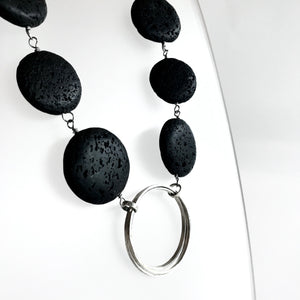 CLOCH - Silver Circles and Black Lava Stones Necklace - Made in Ireland