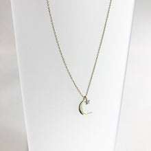 Load image into Gallery viewer, MOON &amp; Star - Cubic Zirconia + Gold Vermeil - Necklace
