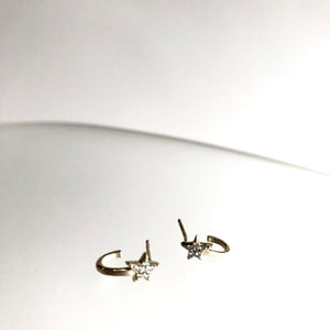 STARS - Earrings Huggie + Cubic Zirconia Gold Vermeil