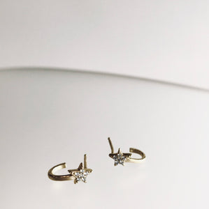 STARS - Earrings Huggie + Cubic Zirconia Gold Vermeil