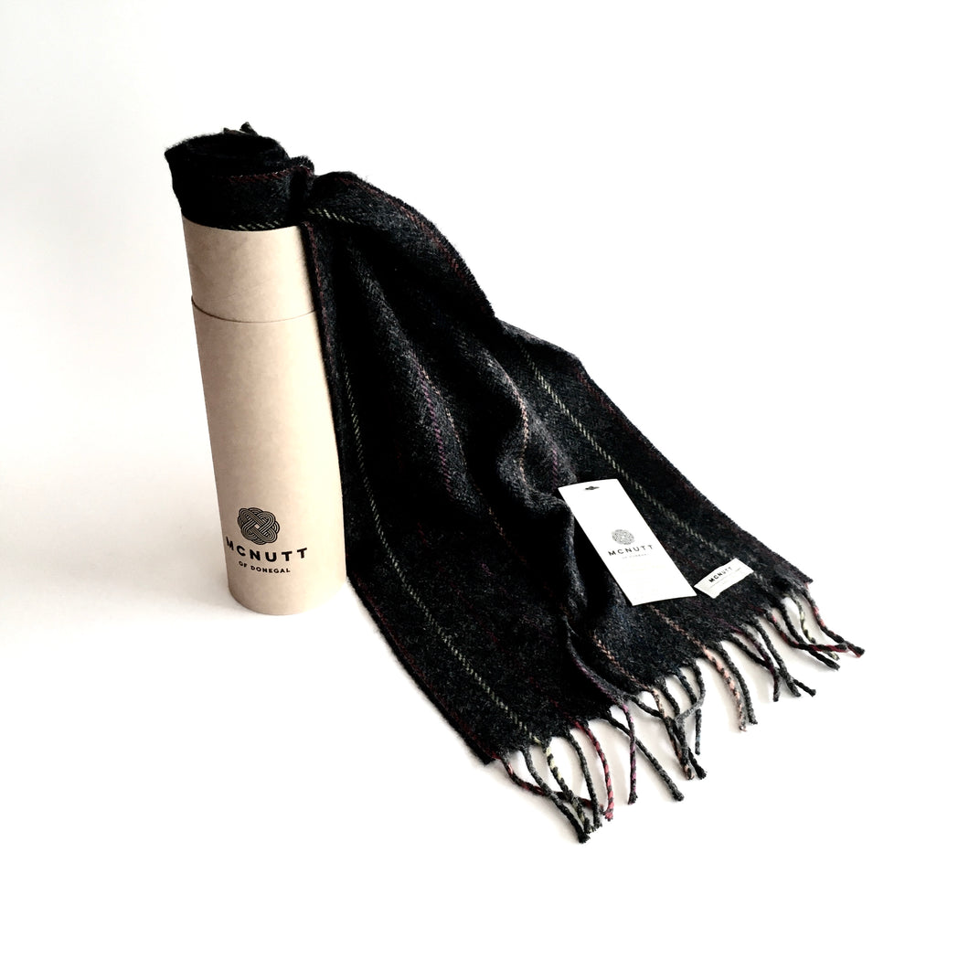 Charcoal Stripe Lambswool Scarf - Made in Donegal Ireland