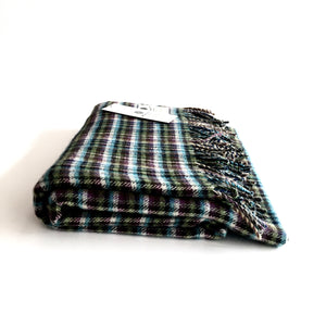 Green Blue Check Lambswool Throw - Handmade in Donegal Ireland