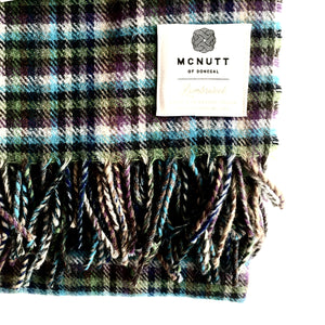 Green Blue Check Lambswool Throw - Handmade in Donegal Ireland