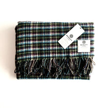 Load image into Gallery viewer, Green Blue Check Lambswool Throw - Handmade in Donegal Ireland
