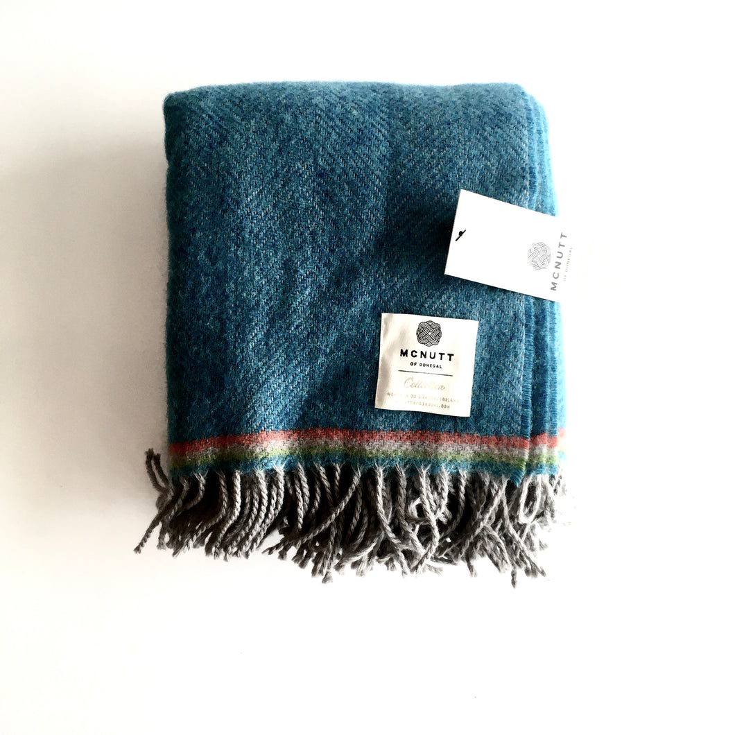 Sea Blue Mini Blanket - Handmade in Donegal Ireland
