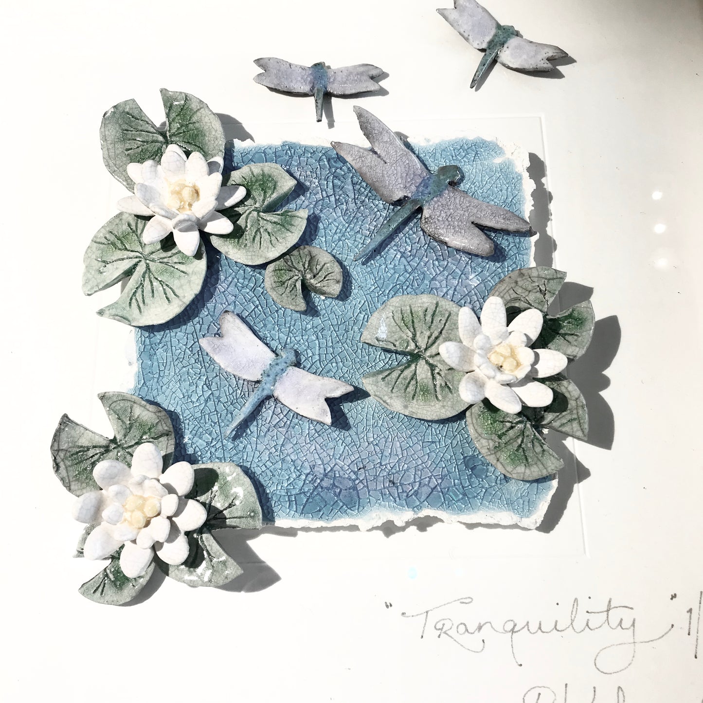 WATERLILY DRAGONFLY - Raku Ceramic Art by Rebeka Kahn