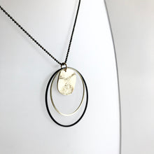 Load image into Gallery viewer, TWO HOOP GOLD &amp; BLACK Pendant Necklace - Gold Plated Hand made in Ireland
