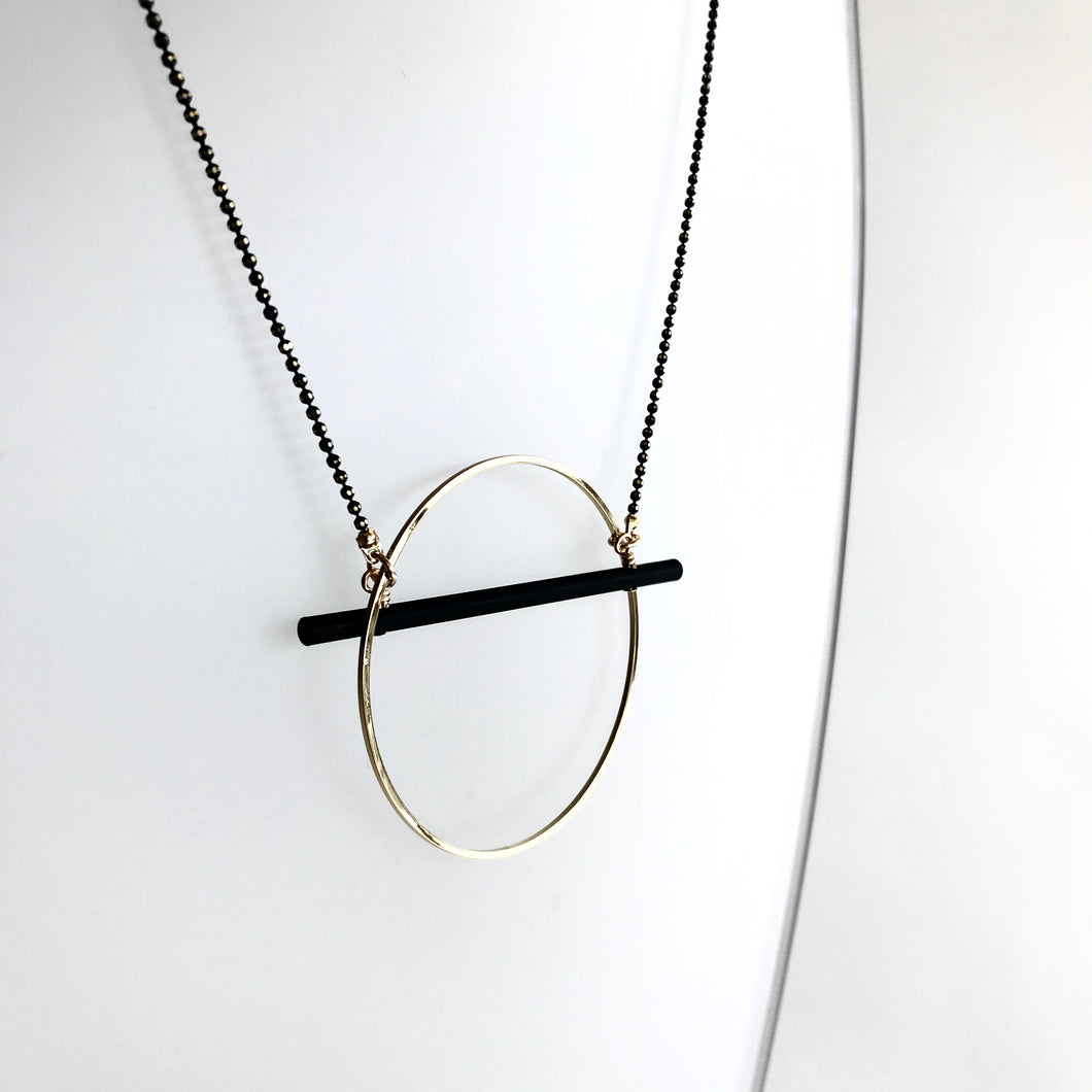 GOLD HOOP & BLACK BAR Pendant Necklace - Gold Plated Hand made in Ireland