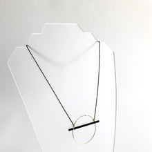 Load image into Gallery viewer, GOLD HOOP &amp; BLACK BAR Pendant Necklace - Gold Plated Hand made in Ireland
