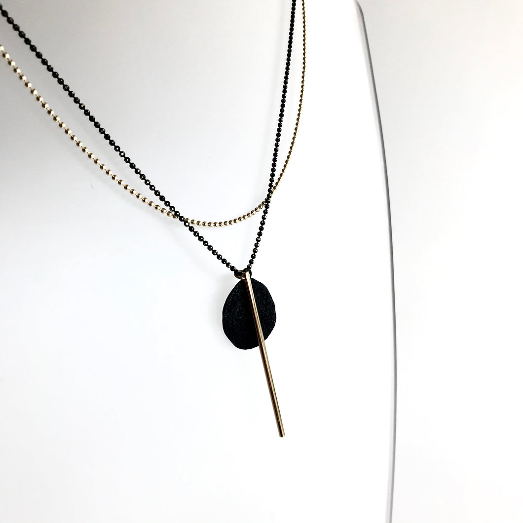 LAYERED TWO CHAIN BLACK & GOLD BAR Necklace - Gold Plated Hand made in Ireland