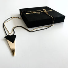 Load image into Gallery viewer, LAYERED TWO CHAIN BLACK &amp; GOLD TRIANGLE Necklace - Gold Plated Hand made in Ireland
