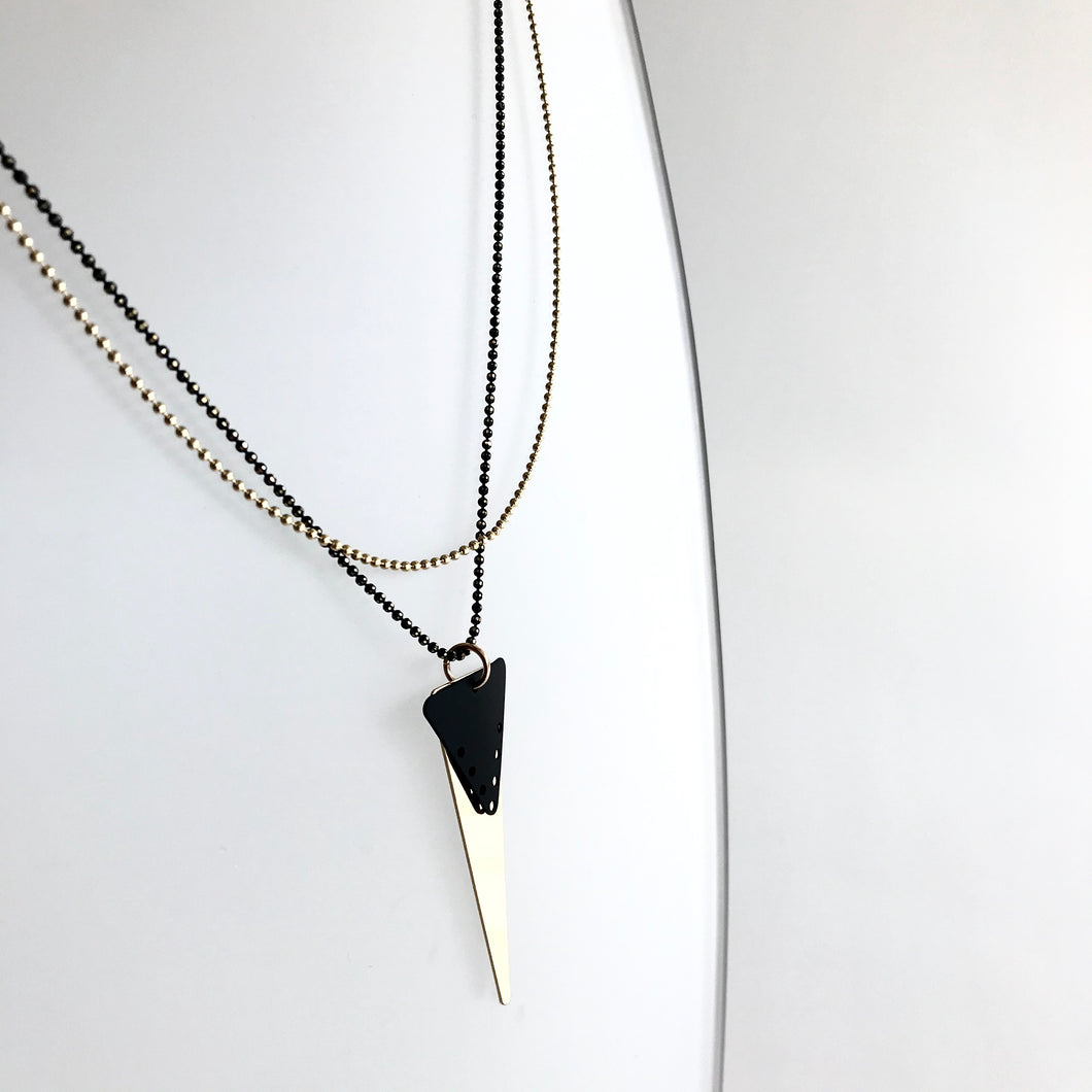 LAYERED TWO CHAIN BLACK & GOLD TRIANGLE Necklace - Gold Plated Hand made in Ireland