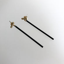 Load image into Gallery viewer, BLACK BAR DROP EARINGS - Gold Plated Hand made in Ireland
