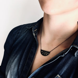 Oxidised Silver Gold Half Moon Pendant Necklace - by Ghost & Bonesetter - Made in Belfast