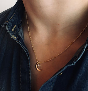 MOON & Star - Cubic Zirconia + Gold Vermeil - Necklace